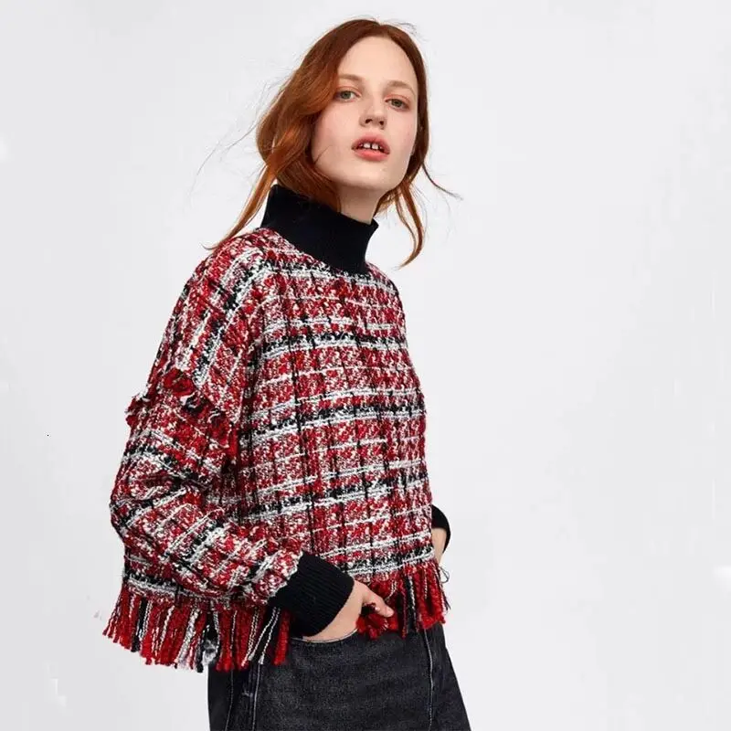 2019 ZA Мода новые осенние с высоким воротником длинным рукавом Пуловеры бахромой