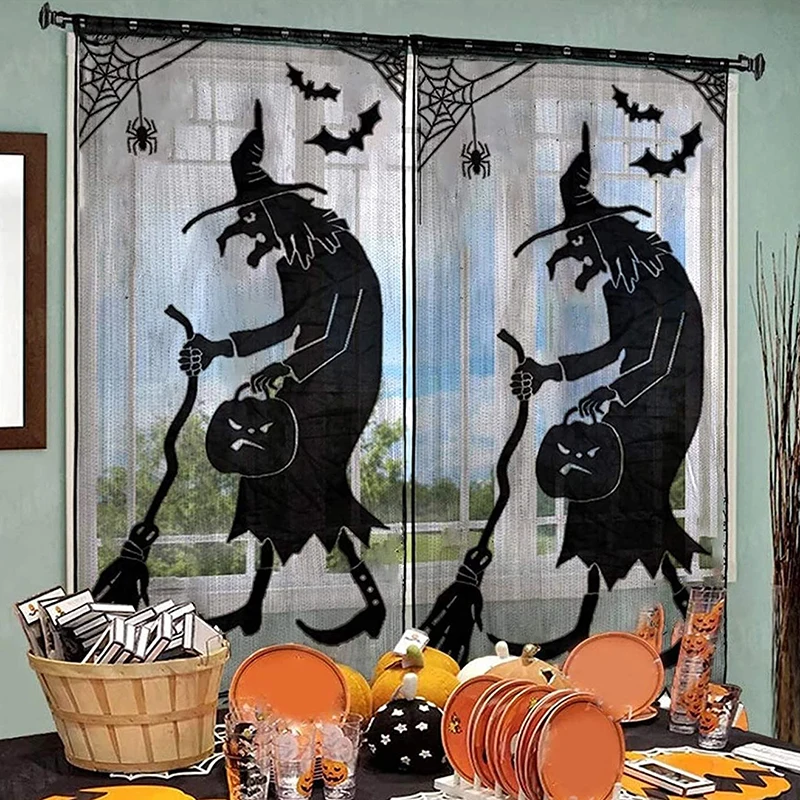 84x40 zoll Schwarz Bat Hexe Skelett Draperie Vorhang für Halloween Dekoration Indoor Outdoor Fenster Tür Scary Halloween Requisiten