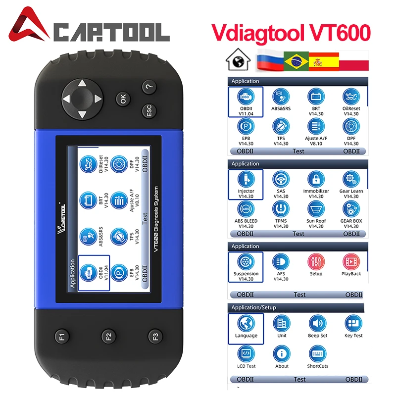 VDIAGTOOL VT600 OBD2 сканер двигателя ABS SRS EPB сброс обслуживания масла инжектор