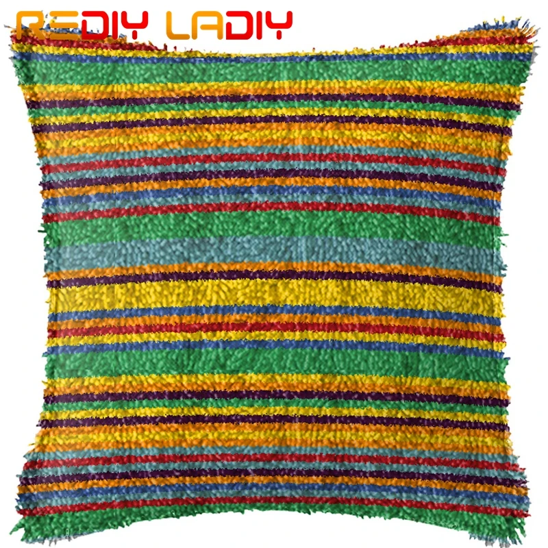Latch Hook Cushion Yellow Green Stripe Printed Canvas Front Acrylic Yarn Crochet Pillow Case Kits Sofa Home Decor | Дом и сад