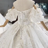 HTL1573 Puff Short Sleeve Wedding Dress 2020 Sequined Beading Royal Train Sweetheart Ball Gowns Appliques