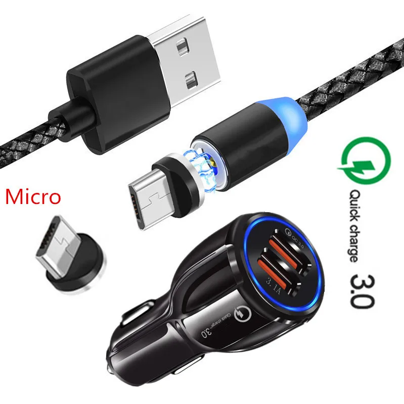 EU charger and cable Для samsung galaxy A10e A6 A7 J6 J4 Nokia 6 5 zte Blade A3 V7 V9 мобильный телефон QC 3,0 быстрое автомобильное зарядное устройство магнитный Micro USB кабель - Тип штекера: EU charger and cable