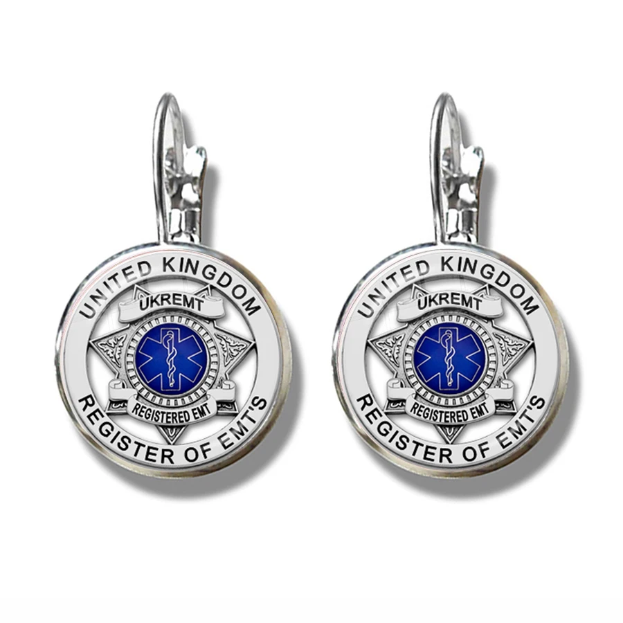 EMT Медицинский символ французские Серьги Крючки экстренный медицинский техник Цитата логотип стеклянные