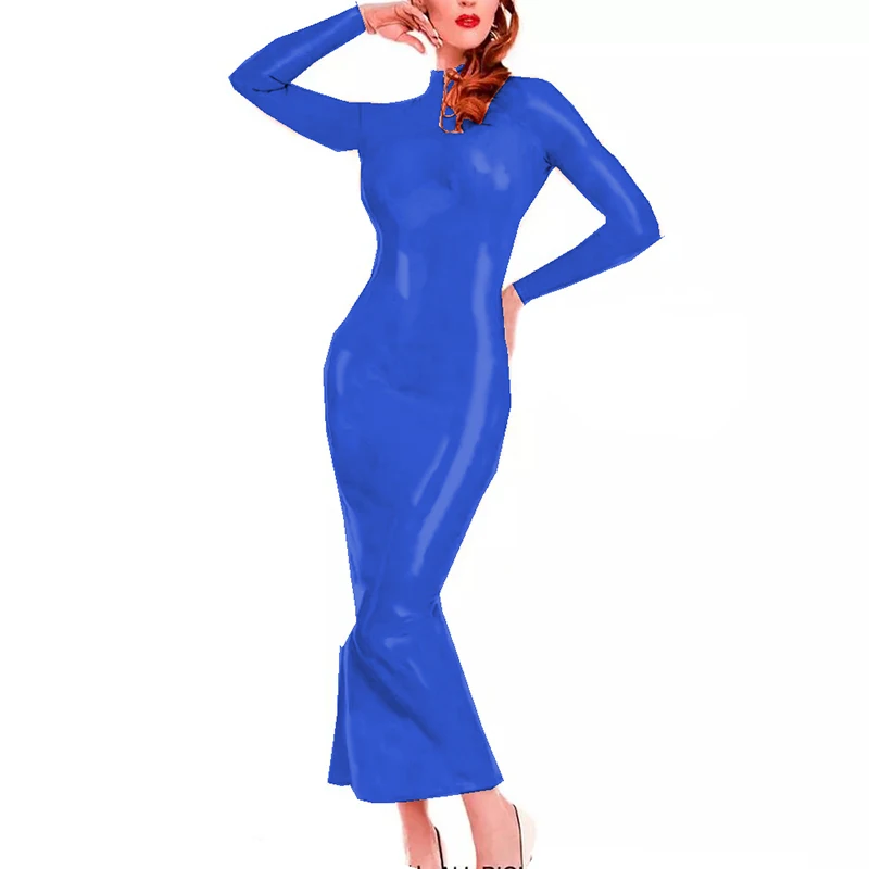 Женское обтягивающее платье с длинным рукавом и ложным воротником длинное