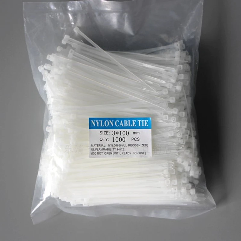 1000 шт. самоблокирующиеся пластиковые нейлоновые кабельные стяжки 3x100 мм |