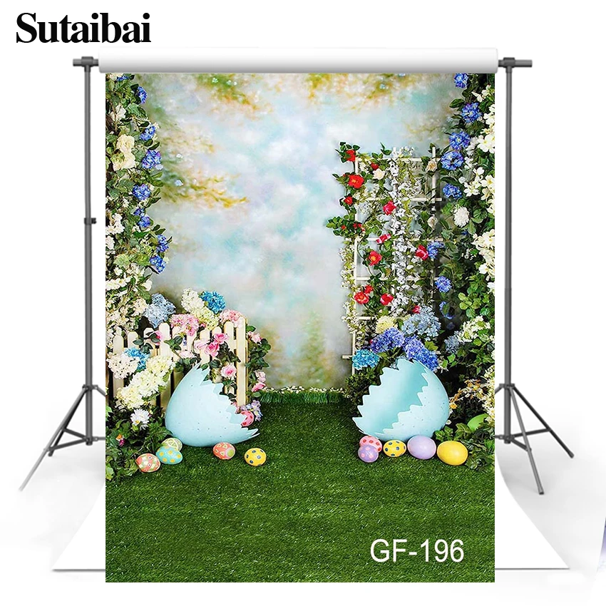 Spring Easter Flowers Photography Background Wall Green Plant Eggs Children's Party Photos Decor Photocall Photo Studio Props