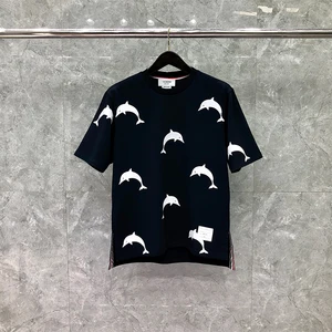 TB THOM T-Shirts Men Lovers Factory Wholesale Clothing Classic Basic Jersey Dolphin Pattern Short Sleeve Sweatshirt