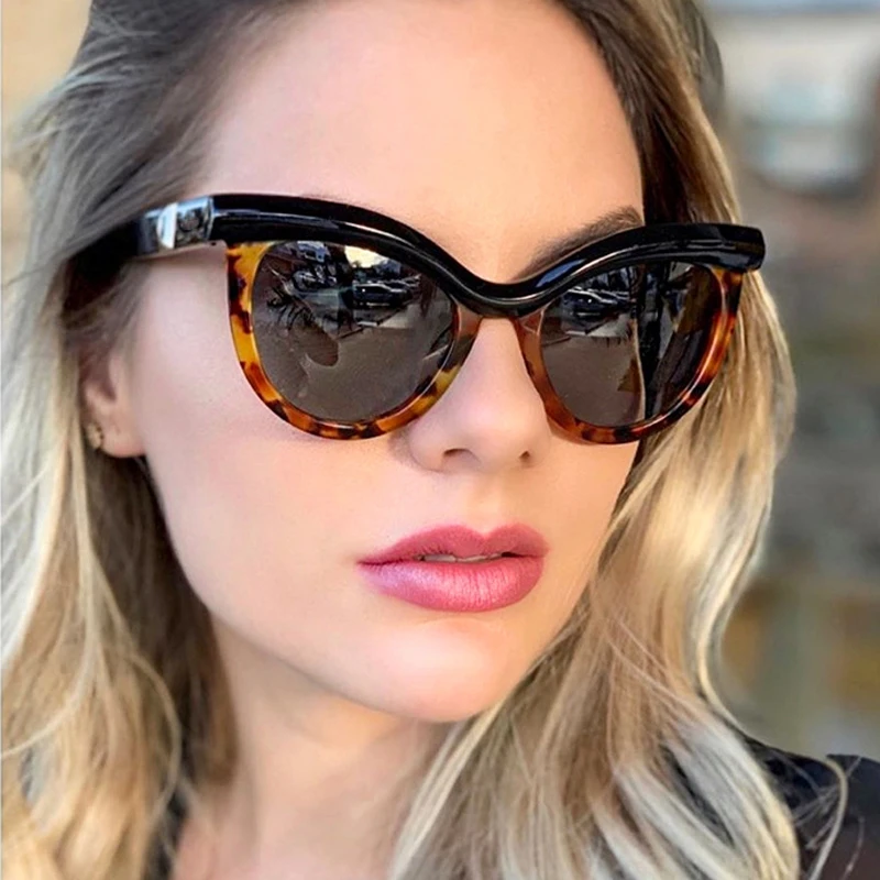 

QPeClou 2019 New Sexy Leopard Cat Eye Sunglasses Women Fashion Big Unique Cateye Sun Glasses Ladies De Sol Shades For Shades