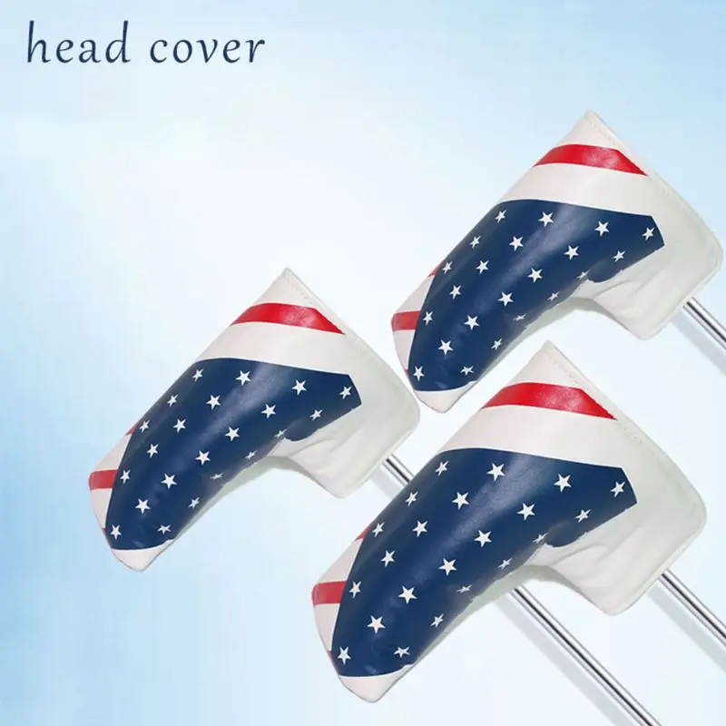 

Portable Golf Club Headcovers USA Flag Pattern PU Waterproof Fairway Hybrid Putter Cover Set Vintage Simple Design Sports Protec