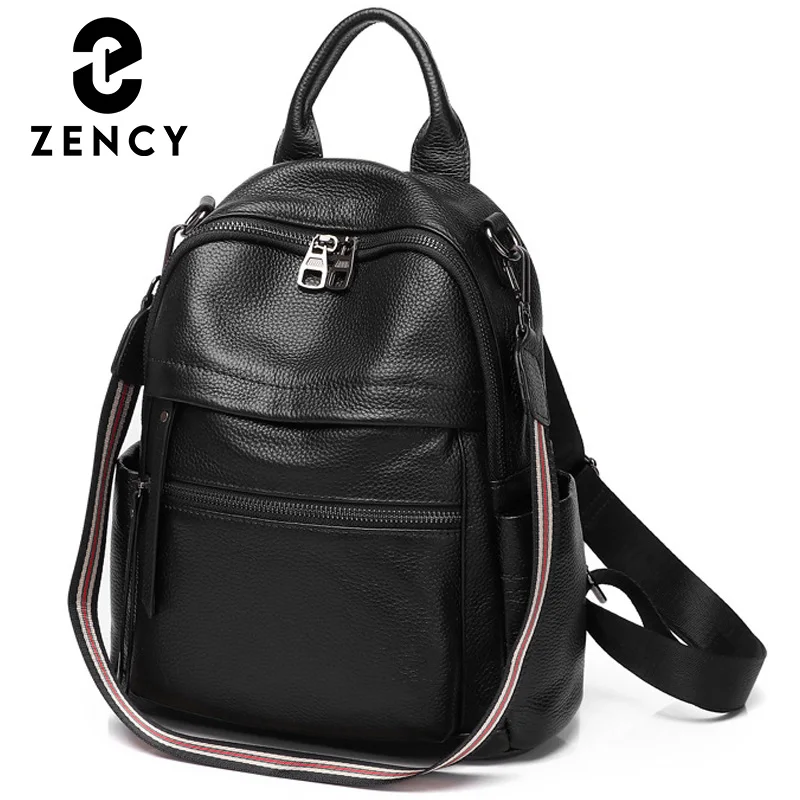 

Zency Women's Bag for 2023 Soft Genuine Leather Backpack Multifunction Large Capacity Knapsack Girl to School Bag Black