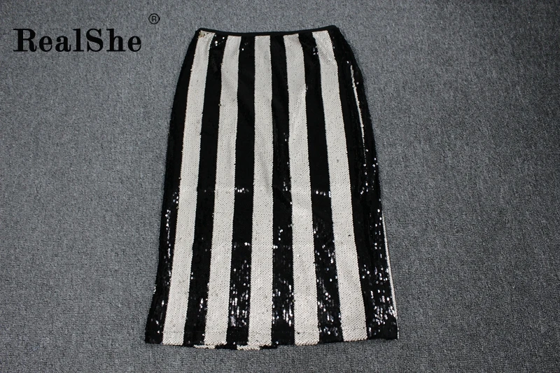 black woman skirt RealShe, женские юбки,, высокая эластичная талия, в полоску, юбки карандаш для женщин, s размера плюс, Рождественская сексуальная юбка с блестками, Jupe Femme - Цвет: black woman skirt