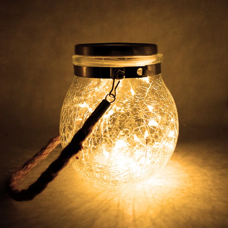 

Led Solar Christmas Lights Cracked Ball Glass Can Lamp Outdoor Courtyard Decorated with Tree Lights Star Copper Wire Lamp