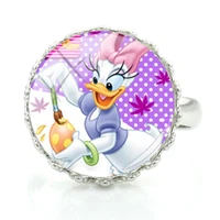 disney cute and funny donald duck pattern ring glass cabochon ladies ring girls adjustable size handmade jewelry ring