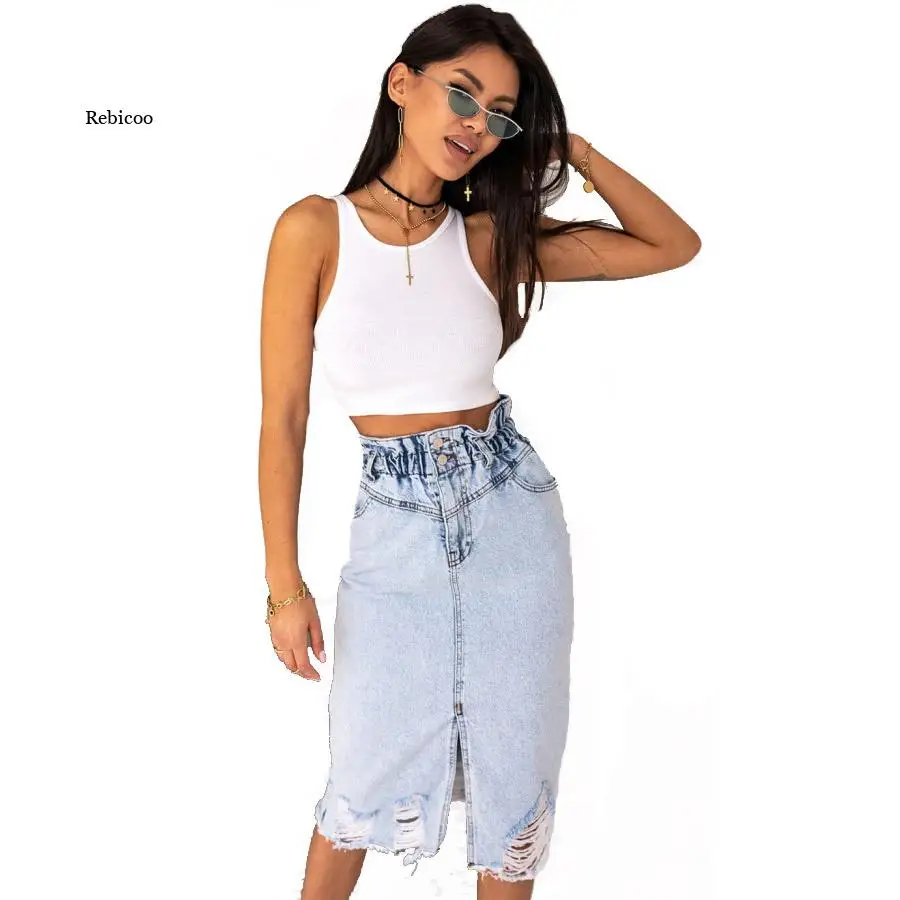 

Юбка-карандаш Женская джинсовая, с высокой талией, однотонная