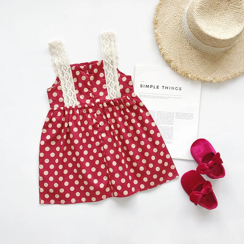 Платье для девочек лето 2020 новый стиль платье в горошек на бретельках детская