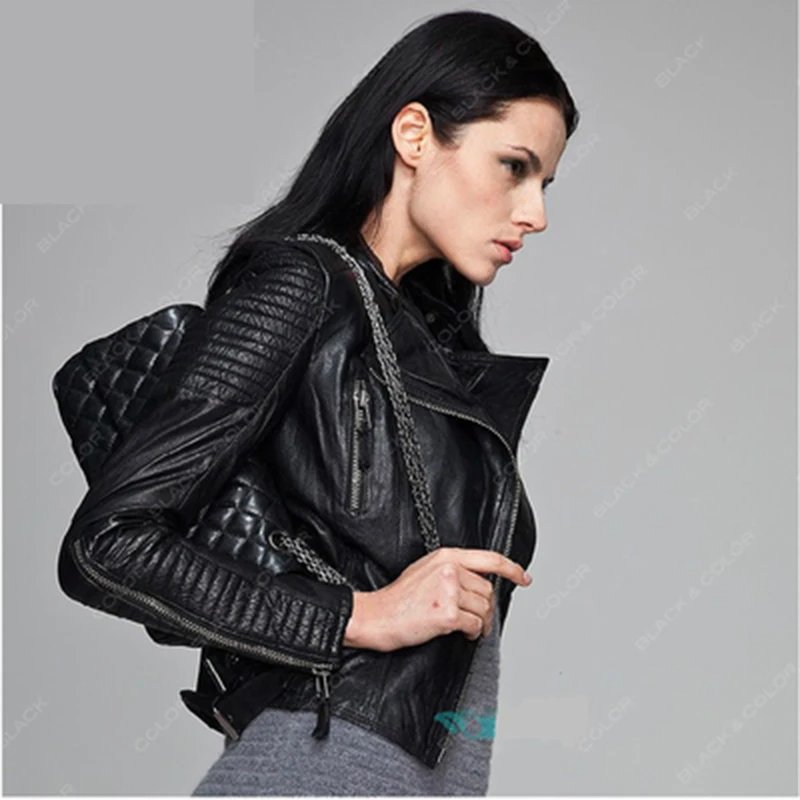 2019 New Fashion occident Long sleeve zipper leather jacket short slim fit Stand collar locomotive coat