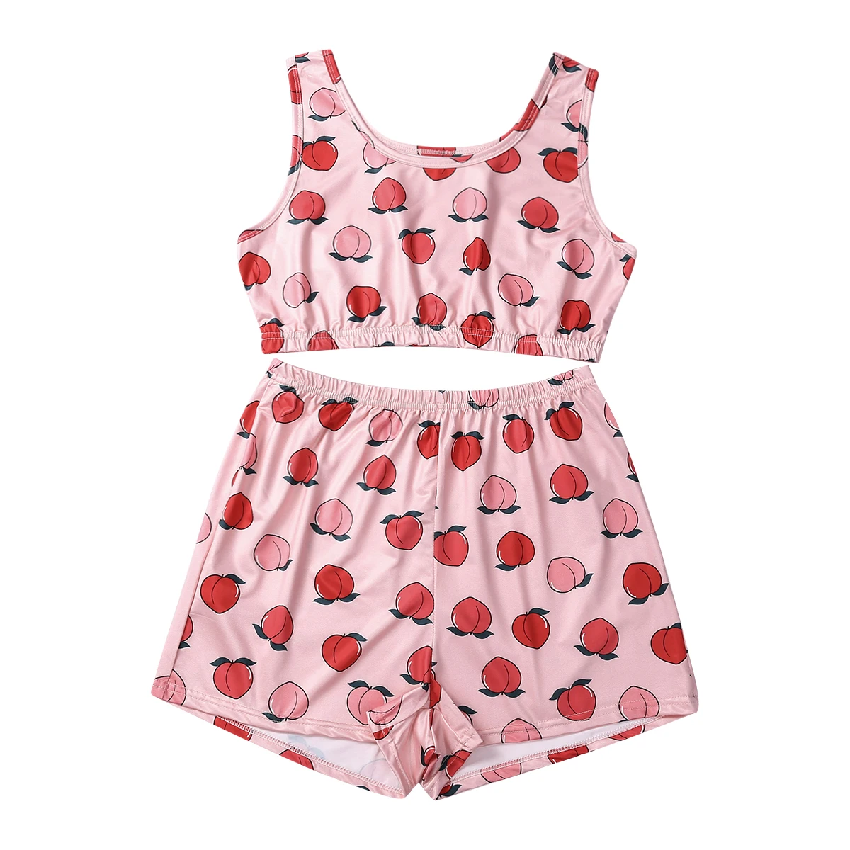 

4 Colors 2PCS Women's Summer Printed O-Neck Vests and Eslatic Waist Shorts Suits Female Short Sets Bodycon Outfits