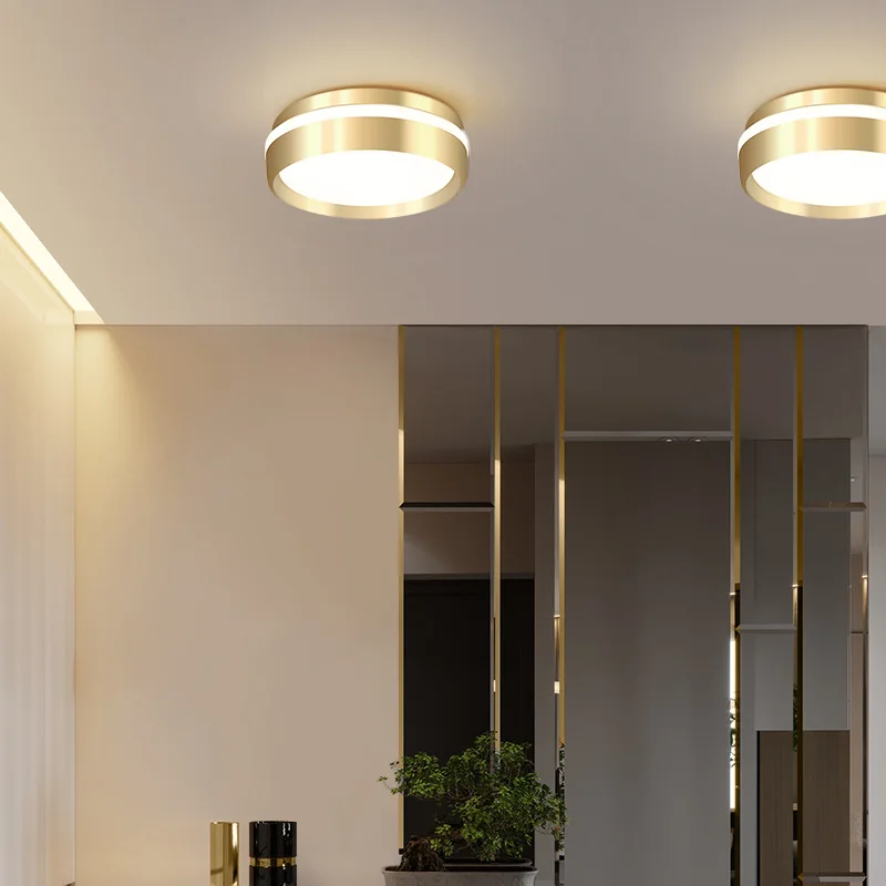 

Led Modern Minimalist Corridor Aisle Light Porch Balcony Light Creative Nordic Led Gold Metal Acrylic Material Ceiling Lamp