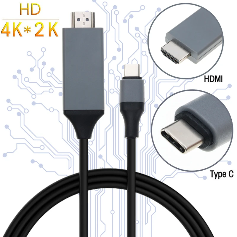 Kebidu 2019 новейший 2m 4K Тип C к HDMI кабель USB конвертер 3 1 30Hz HD Расширенный адаптер для