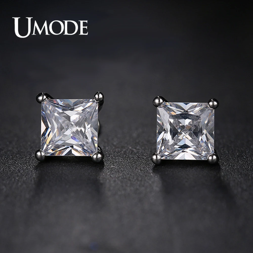 UMODE Серьги гвоздики с очаровательными крошечными фианитами огранки Принцесса 5мм