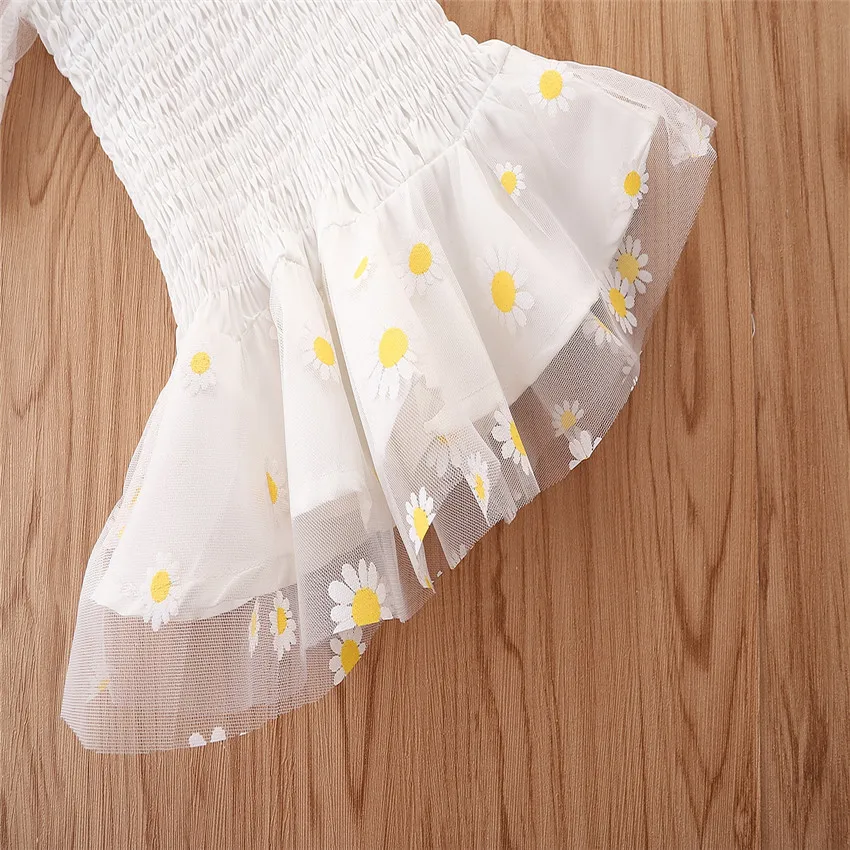 

Baby Girls Summer Clothes Suit Fashion Floral Daisy Puff Sleeve Ruched T Shirt+Denim Shorts 2pcs Toddler Kids Clothing Outfits 6