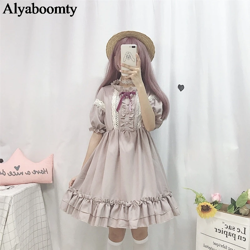 Женское милое платье японского стиля&quotлолита&quot симпатичное с оборками бантом и