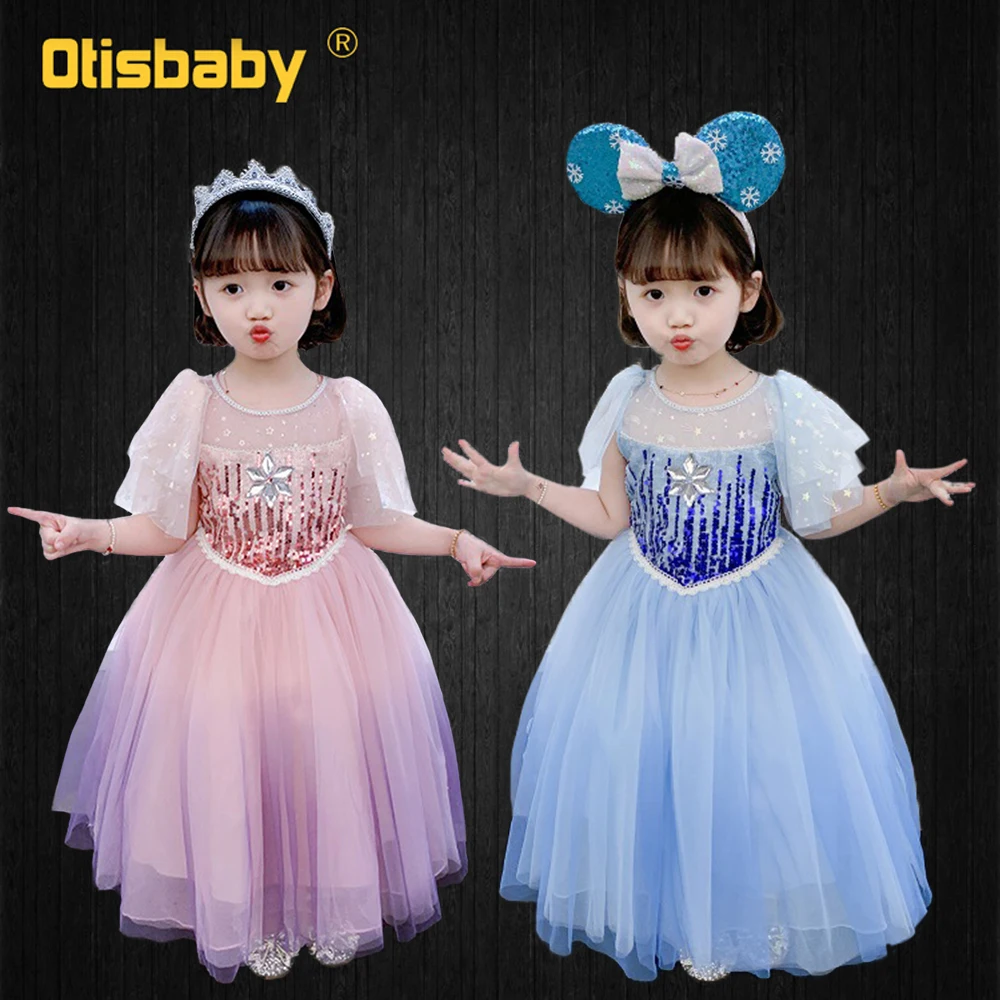 

High Quality Summer Toddler Princess Elsa Anna Dress Snow Queen Children Halloween Costume 5 Layers Fluffy Tulle Tutu Dress Girl