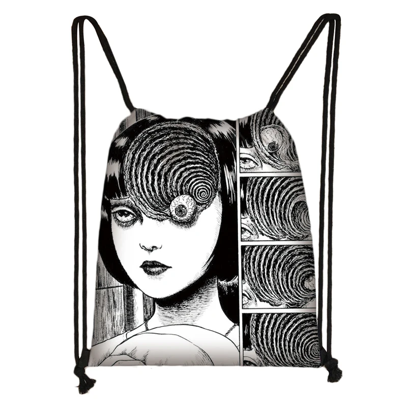 skdmanga01 Horror manga drawstring сумка Junji Ito Женская и мужская сумка для хранения Jorogumo/slug девушка холщовый рюкзак дорожный рюкзак Подростковая сумка - Цвет: skdmanga01