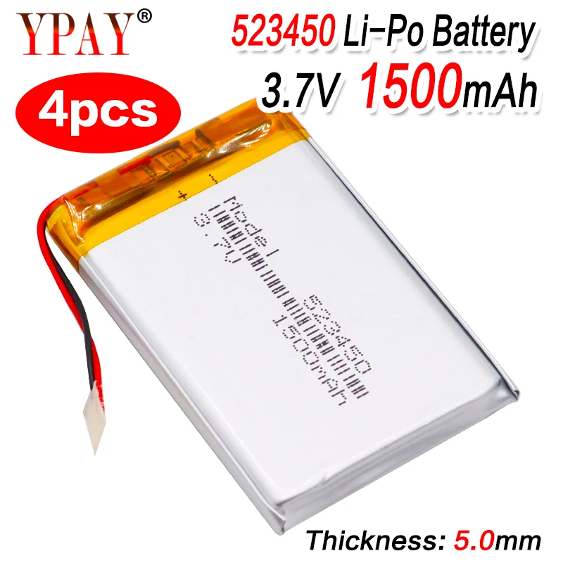 4 шт. 3 7 V 1500mAh 523450 полимерная литиевая аккумуляторная батарея литий ионная для