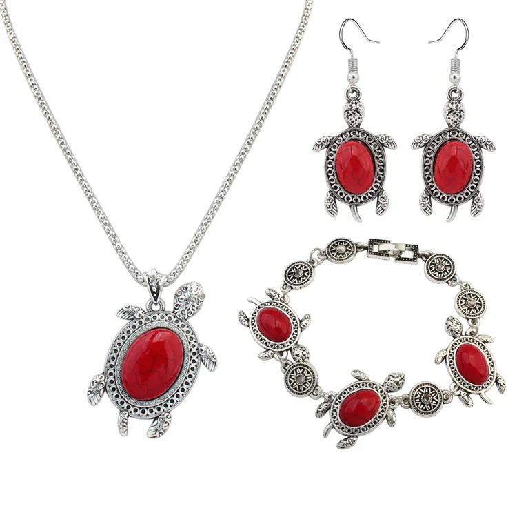 DSHOU58 модный зеленый камень Черепаха костюм ретро ожерелье серьги браслеты