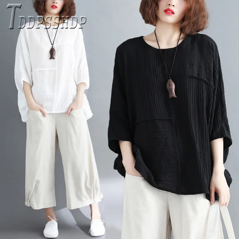 Женская блузка с круглым вырезом однотонная в Корейском стиле лето 2020|Блузки| |