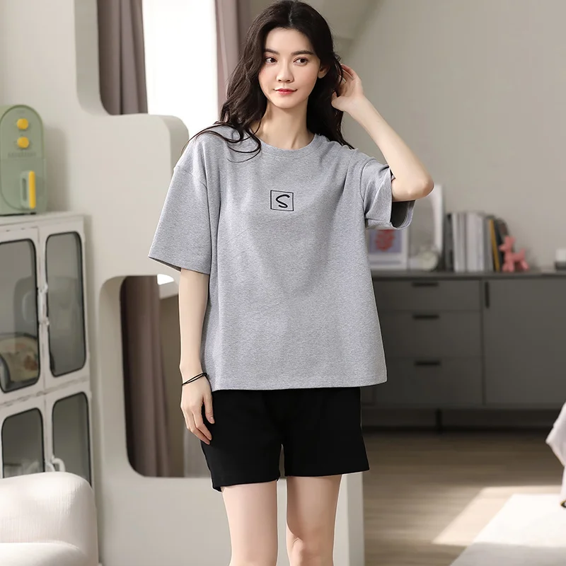 

ATUENDO Summer Fashion Solid Pajama Sets for Women 100% Cotton PJS Satin Soft Sleepwear Korean Atoff Home Silk Lounge Nightwear