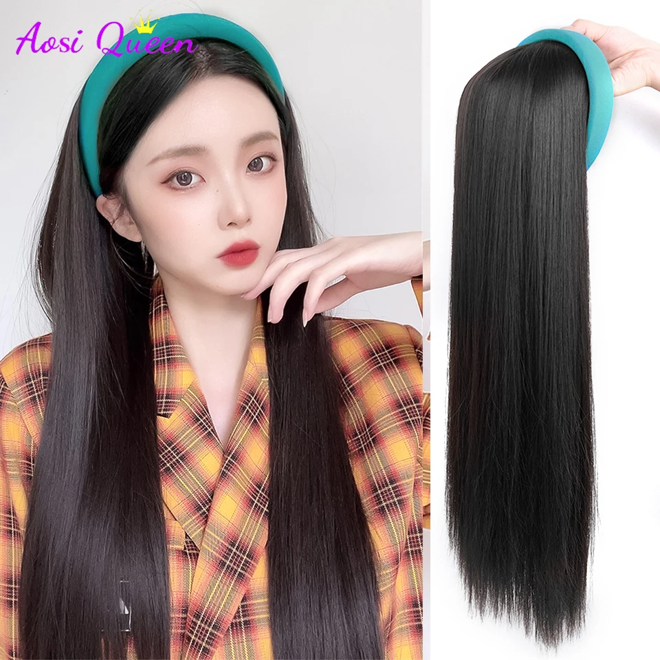 

AS Synthetic Middle length Sponge headband Half Headband Wig With Hair Band Fluffy Clip in Hair Extension Straight/Curly Seaml