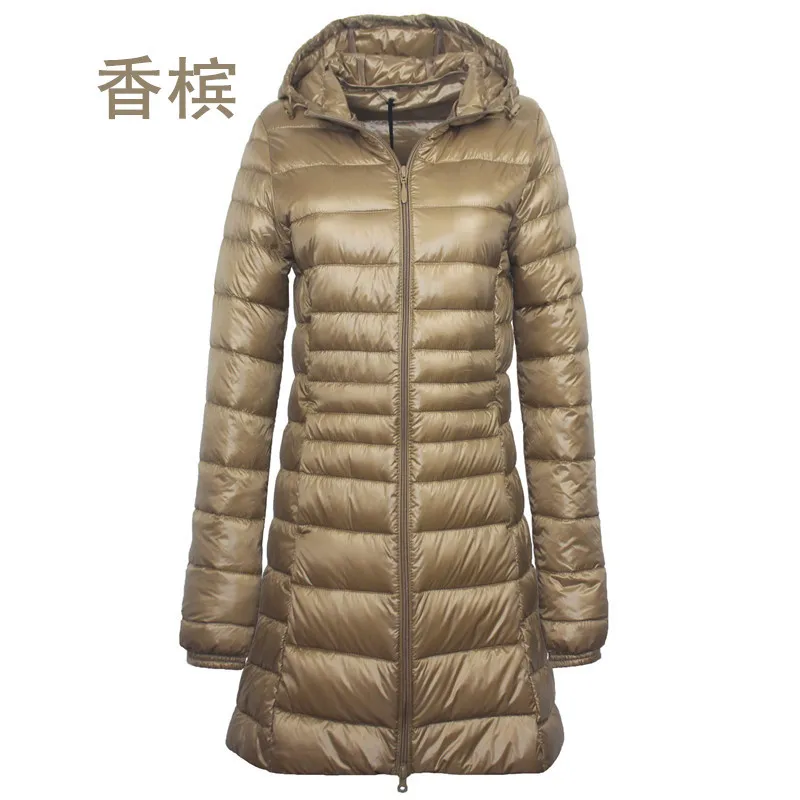 WEPBEL, S-7XL, зимние куртки, женские, белые, утиный пух, длинная куртка, женские, с подкладкой, с капюшоном, парки, ультра-светильник, портативные пуховики - Цвет: champagne