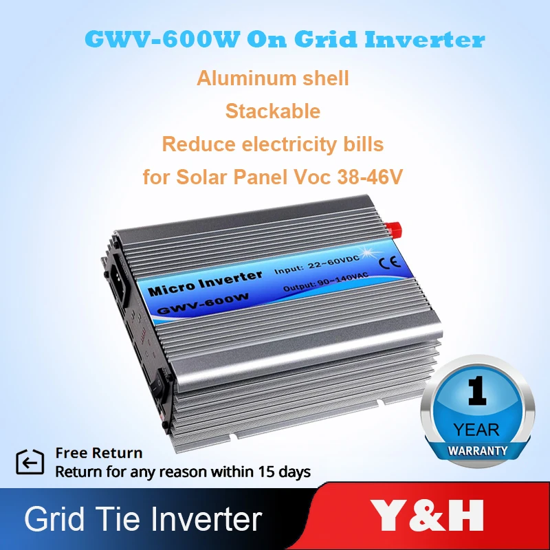 600W Grid Tie Solar Inverter MPPT Pure Sine Wave Micro Inversor DC30-55V PV Input AC120V/220V for 36V Panel Home System | Обустройство