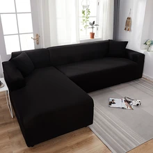 Elastic Corner Sectional Sofa Cover for Living Room 2 3 4 Place Black Solid Color L Shape Protection Chaise Longue Covers