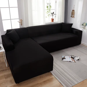 elastic corner sectional sofa cover for living room 2 3 4 place black solid color l shape protection chaise longue covers free global shipping