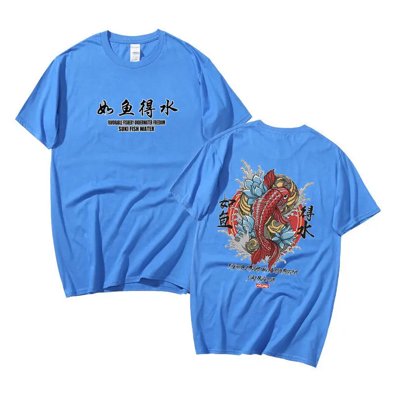 

Cotton T-shirt carp Print Tide brand Hip Hop short sleeve Tee Chinese style man Summer street Fashion Casual top