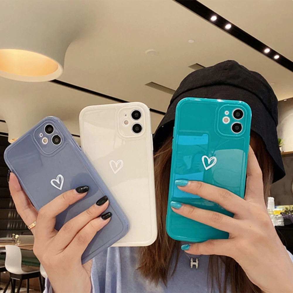 hot love heart fashion camera color glossy candy soft tpu phone case for iphone 12 11 pro x xs max xr 7 8 plus protect cover free global shipping