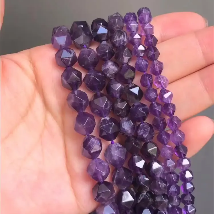 

15inches Natural 6/8/10/12MM Star Cut Faceted Purple Amethysts Stone Beads For Jewelry Making Diy Bracelet