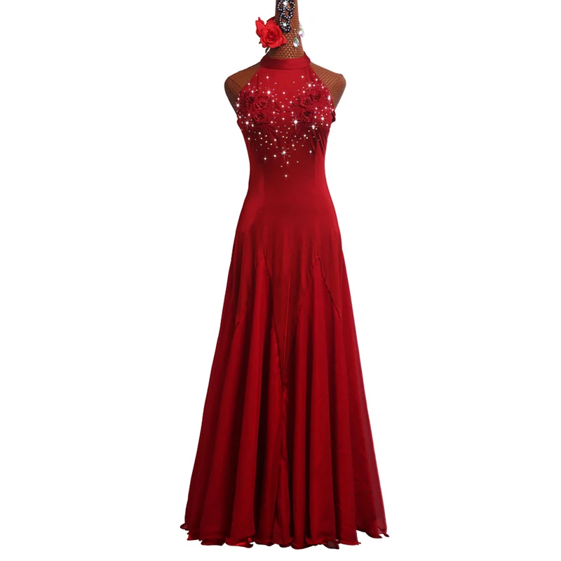 Платья для конкурса бальных танцев Красное длинное платье сценические наряды