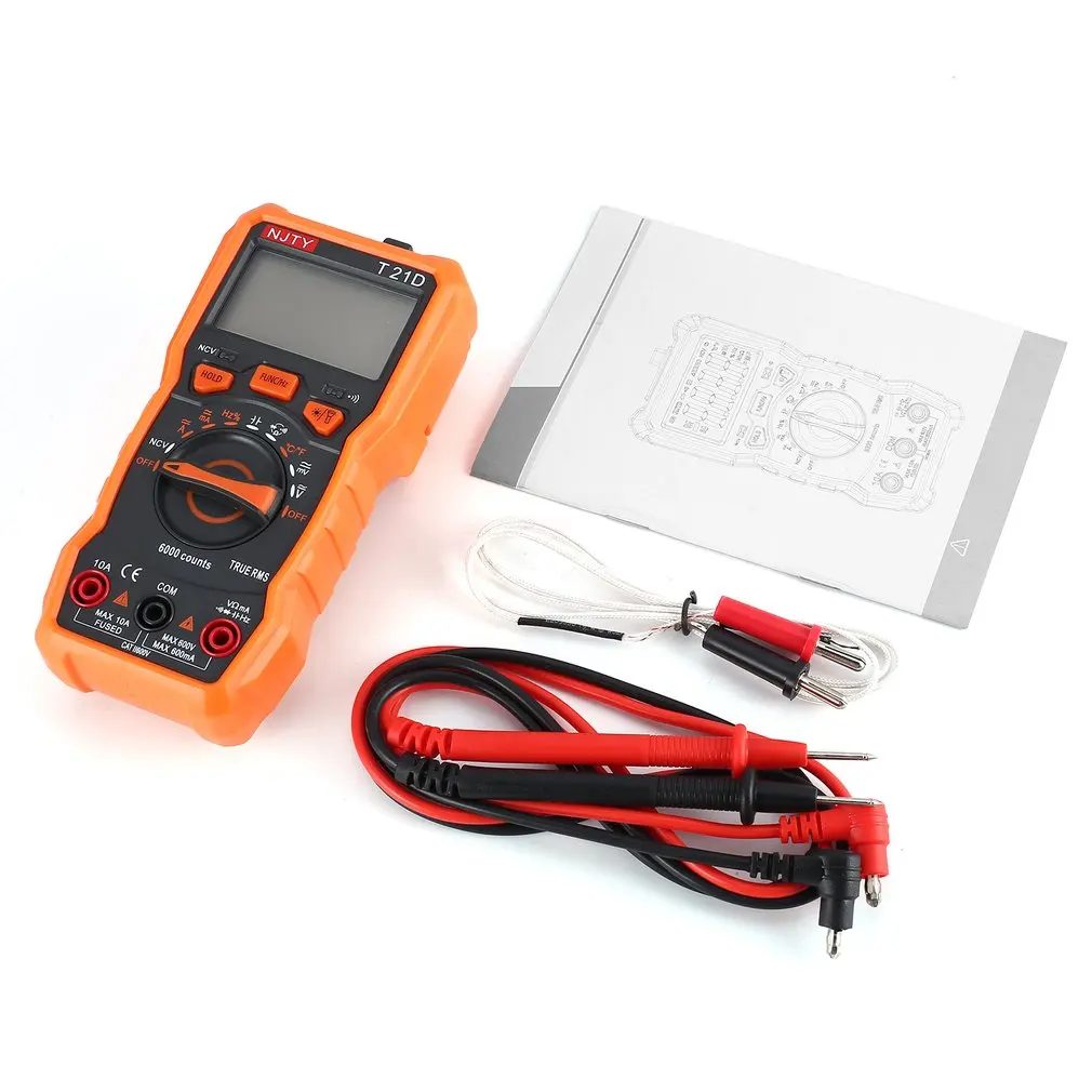 

Digital Multimeter NJTY T21D DC/AC Voltage Current Meter Handheld Ammeter Ohm Diode NCV Tester 6000 Counts Multitester