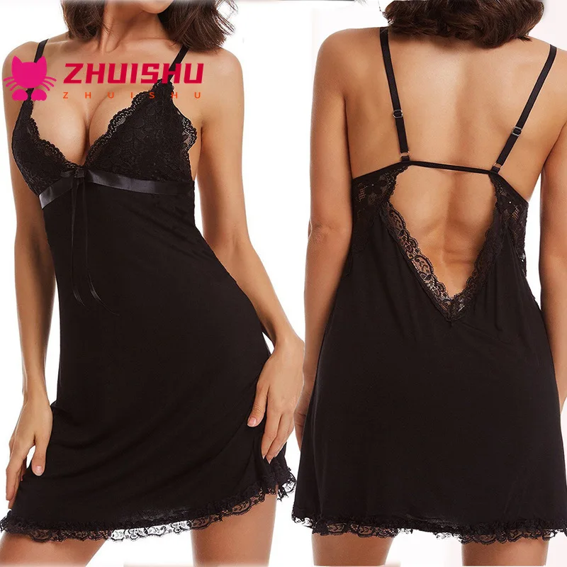

ZHUISHU European and American Sexy Underwear Sexy Lace Edge Pajamas Hollow Back Pajamas