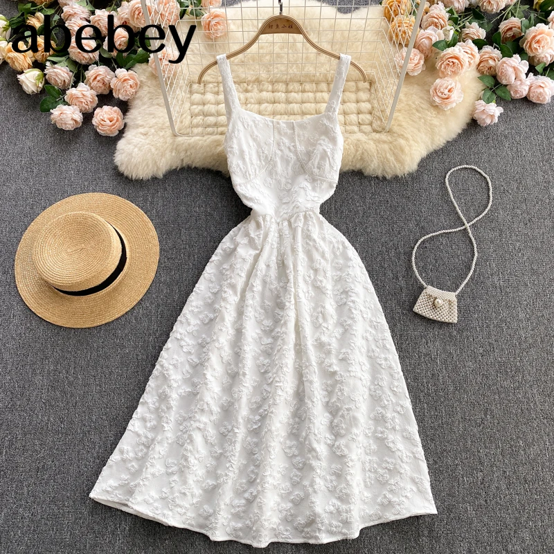 

Women Korean Strap Dress Elastic Ruched Sleeveless A-line Dresses Summer Elegant Sweet Vacation Midi Sundress