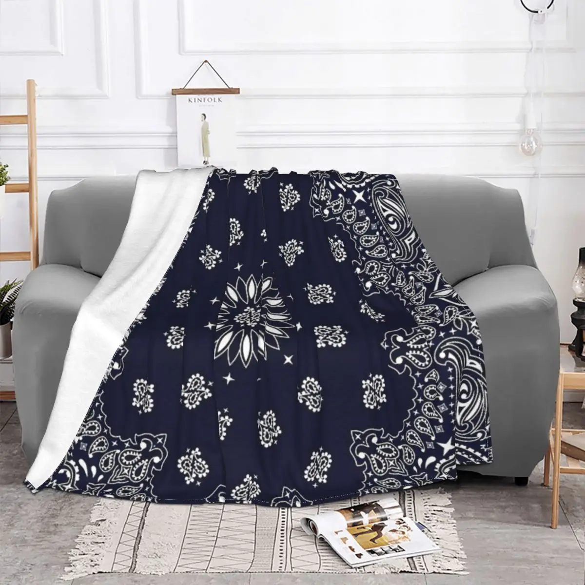 Bandana-Manta azul marino para cama, edredones a cuadros para sof&aacute;, manta de verano para camas-1