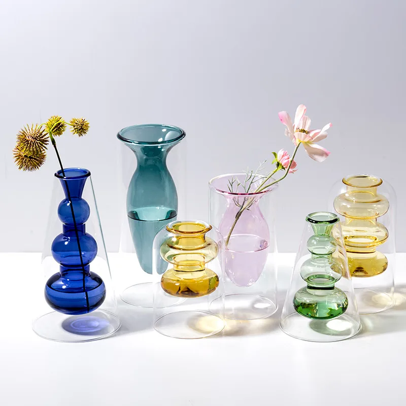 

Home Decoration Glass Vase Room Decoration Flowers Pot Modern Color Crystal Transparent Hydroponic Plant Flower Arrangement Art