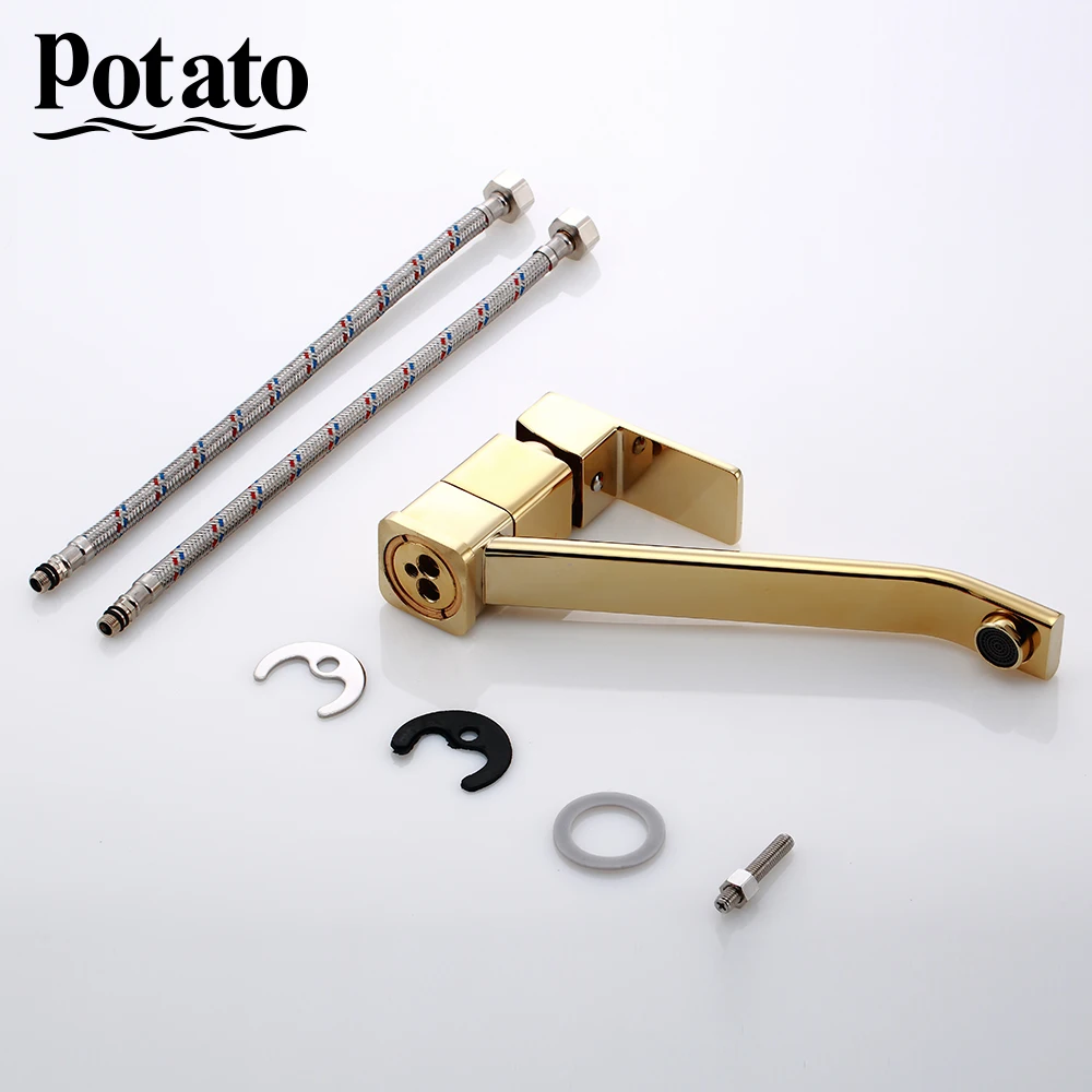 

Basin Faucets Gold Bathroom Sink Faucet Single Handle Mounted Hot And Cold Mixer Water Tap p45226-4 p42226-4