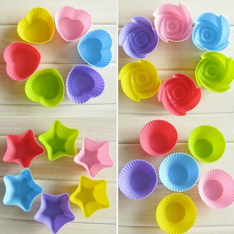 6 Pcs Cakes Model Flower Star Round Heart shape Baking Cup Mold Silicone Cake Jelly Handmade Soap DIY Tools L9 | Дом и сад