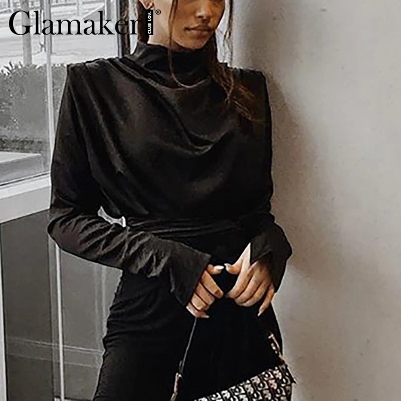 Glamaker атласная драпировка элегантная розовая офисная одежда боди для женщин с