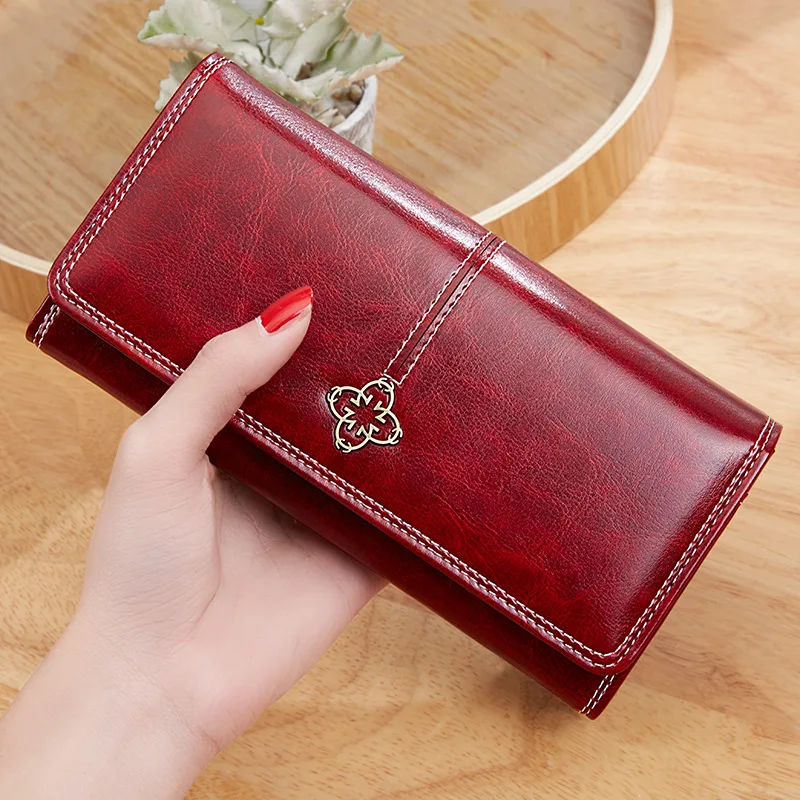 

Women Oil Wax Vintage PU Leather Wallet Ladies Phone Pocket Purse Clutch Cardholder Handbage 5-1